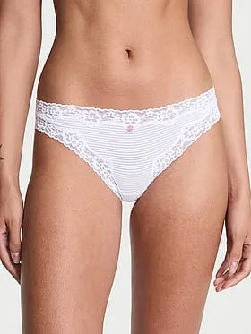 Cotton Shadow Stripe Lace-Waist Bikini Panty