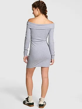 All-Day Soft Rib Off-The-Shoulder Mini Dress