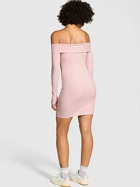 All-Day Soft Rib Off-The-Shoulder Mini Dress