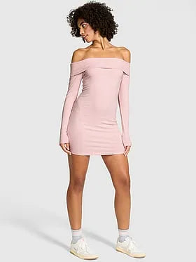 All-Day Soft Rib Off-The-Shoulder Mini Dress