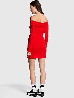 All-Day Soft Rib Off-The-Shoulder Mini Dress