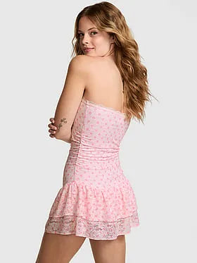 PINK x LoveShackFancy Strapless Lace Mini Dress