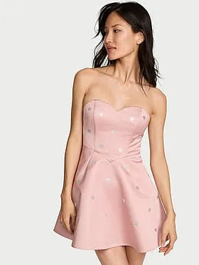 Twinkle Satin Heart Strapless Corset Mini Dress