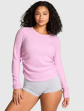 Waï¬e Knit Long-Sleeve Top