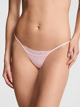 Cotton Lace-Trim Micro Thong Panty