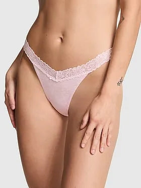 Cotton Lace-Trim Thong Panty