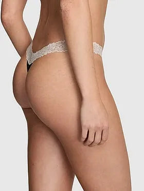 Cotton Lace-Trim Thong Panty