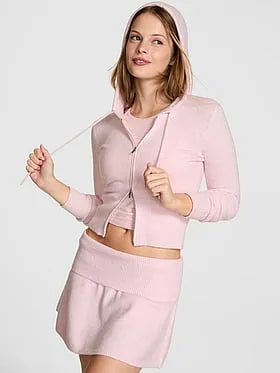 Front-Zip Shrunken Sweater Hoodie