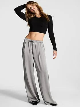 Satin Pull-On Trouser Pants