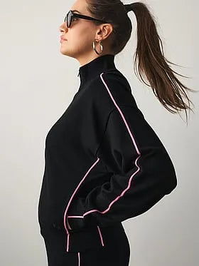 Tipped Knit Full-Zip Sweater