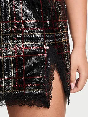 Sequin Tartan Bralette & Skirt Set