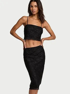 Rose Lace Shimmer Crop Top & Skirt Set