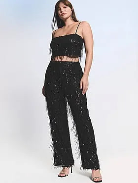 Showgirl Sequin Fringe Crop Top & Pants Set