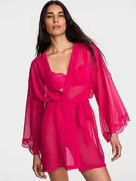 Chiffon & Lace Short Robe