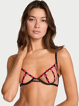 Heart Embroidery Strappy Peekaboo Demi Bra