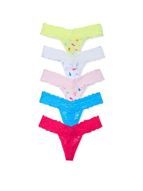 5-Pack PINK Winkâ¢ Lace-Trim Thong Panties