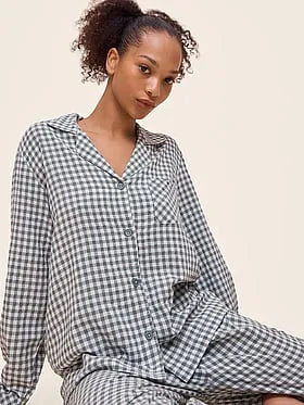 Seersucker Gingham Full-Length PJ Set