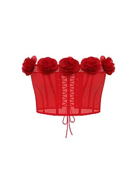 Red Roses Strapless Corset Top
