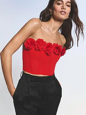 Red Roses Strapless Corset Top