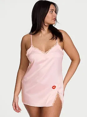 Tease Satin Lace-Trim Mini Slip Dress