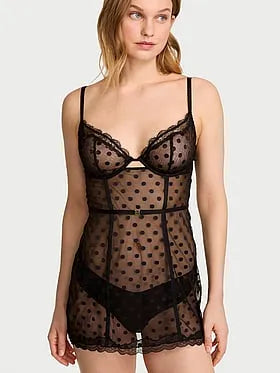 Tease Sheer Dot Cupped Mini Slip