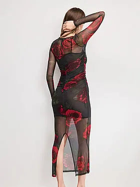 Mesh Ruched Maxi Dress