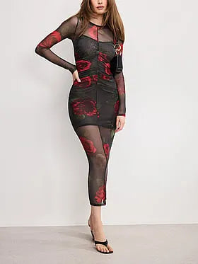Mesh Ruched Maxi Dress