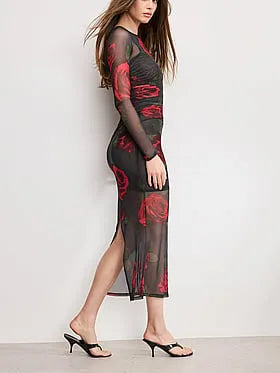 Mesh Ruched Maxi Dress