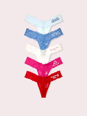 PINK x LoveShackFancy Holiday Notes 5-Pack Thong Panties
