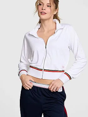 Mesh Cropped Mock-Neck Full-Zip Jacket