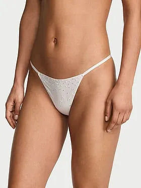 Satin Pearl-Embellished V-String Panty