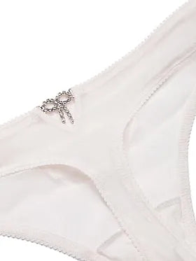 Mesh Lace-Trim Twinkle Bow Thong Panty