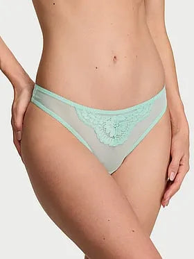 Mesh Lace-Trim Twinkle Bow Thong Panty