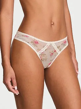 Sheer Shimmer Lace-Trim Thong Panty