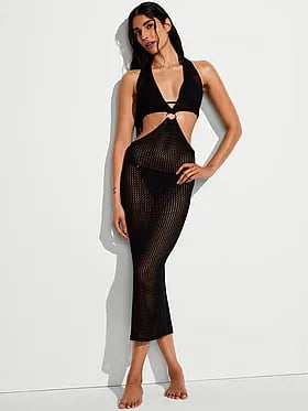 Beachwear Crochet Plunge Cut-Out Midi Dress