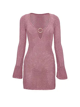 Beachwear Crochet Long-Sleeve Mini Dress