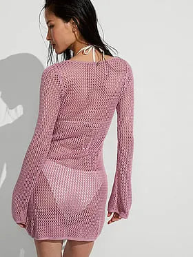 Beachwear Crochet Long-Sleeve Mini Dress