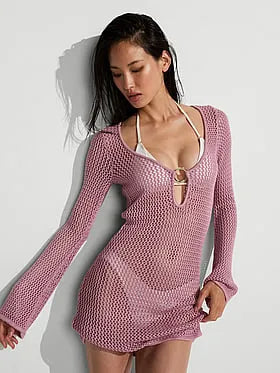 Beachwear Crochet Long-Sleeve Mini Dress