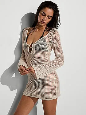 Beachwear Crochet Long-Sleeve Mini Dress