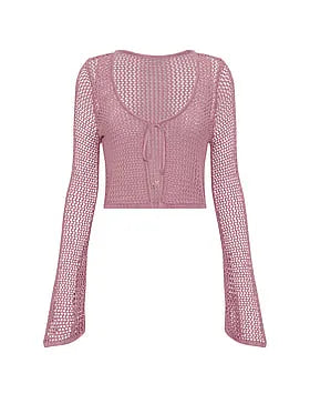 Beachwear Crochet Tie-Front Long-Sleeve Top