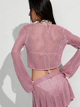 Beachwear Crochet Tie-Front Long-Sleeve Top