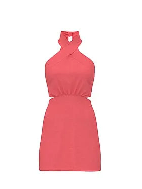 Beachwear Linen Halter Tie-Back Mini Dress