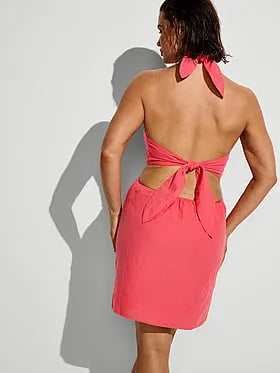 Beachwear Linen Halter Tie-Back Mini Dress