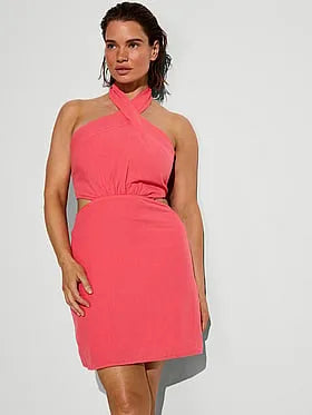 Beachwear Linen Halter Tie-Back Mini Dress