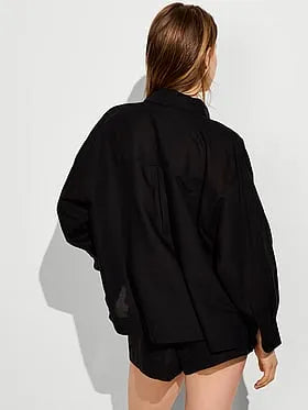Beachwear Linen Boxy Long-Sleeve Shirt