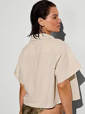 Beachwear Linen Boxy Short-Sleeve Top