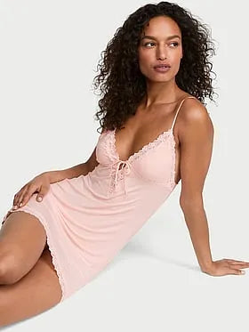 SoSoftâ¢ Modal Lace-Trim Tie-Front Slip Dress