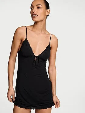 SoSoftâ¢ Modal Lace-Trim Tie-Front Slip Dress