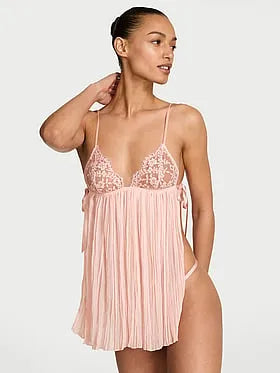 Lace Triangle Pleated Babydoll Set
