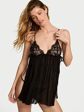 Lace Triangle Pleated Babydoll Set